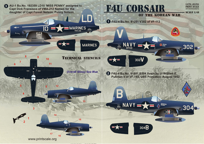 F4 U Corsair 1940 Year 1/48 Scale Decal Print Scale 48-054