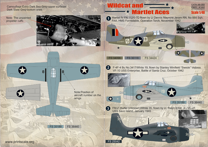 Wildcat and Martlet Aces 1940 Year 1/48 Scale Decal Print Scale 48-055