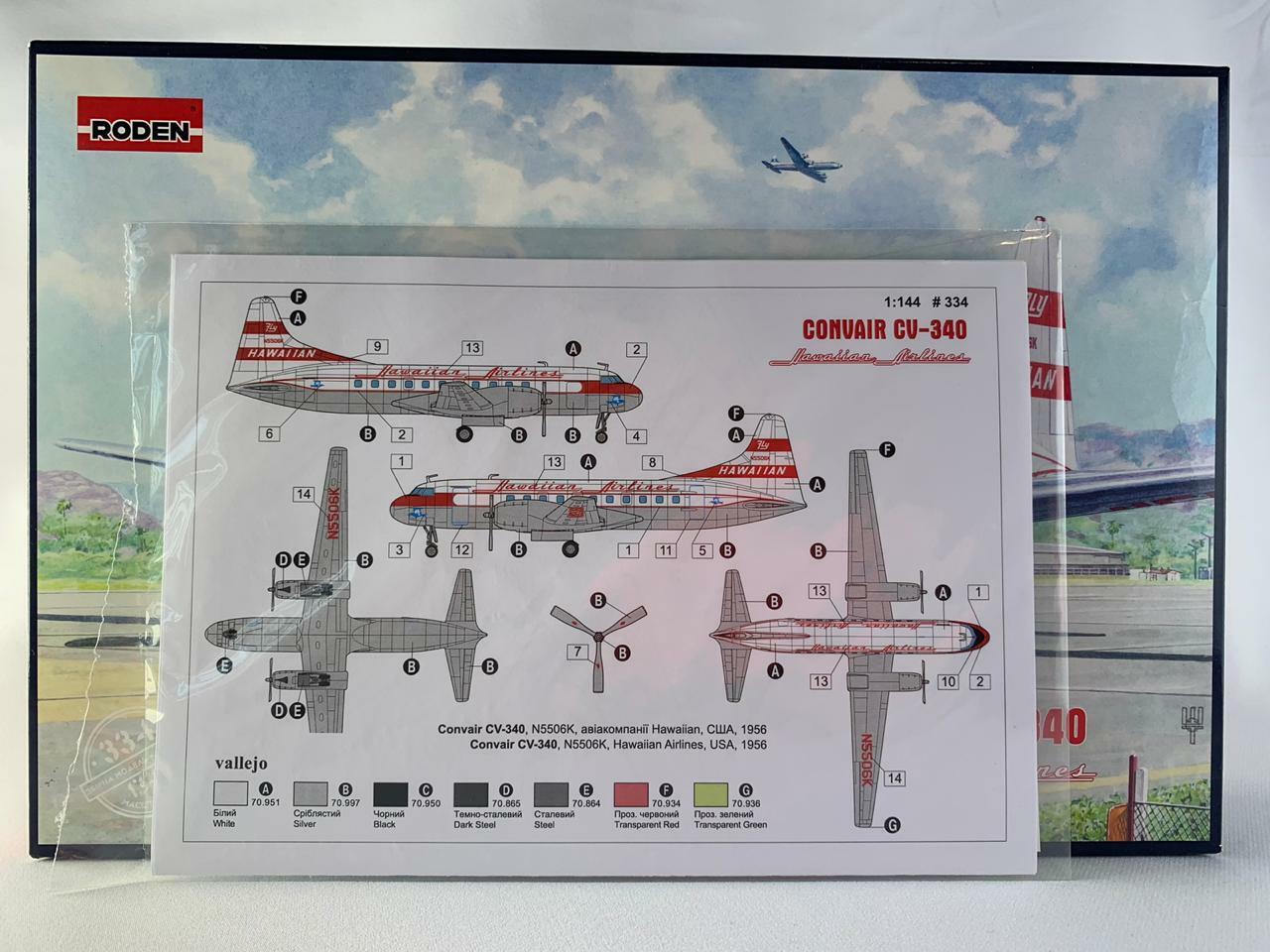 Convair CV-340 "Hawaiian Airlines" Aircraft 1/144 Plastic Model Kit RODEN 334