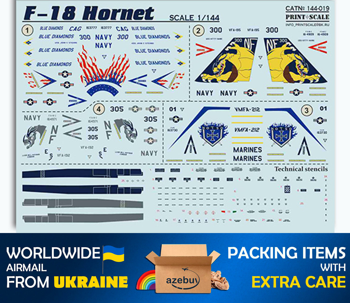 F-18 Hornet 1983 Year 1/144 Scale Decals Print Scale 144-019